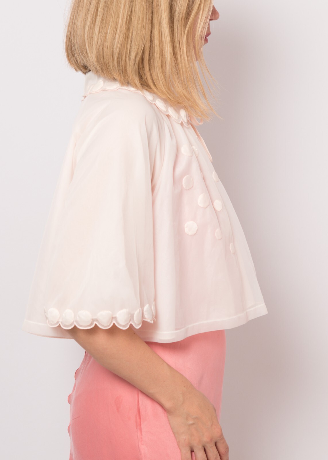 Sheer Bed Jacket Nylon Vintage Pink Double Layer S/M Size by Hattie Carnegie