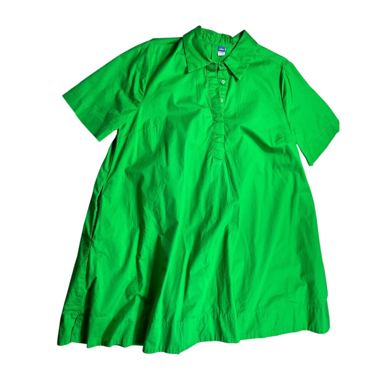 Old Navy Petite Large Green Popover Shirt Dress Collared Short Sleeve Pockets