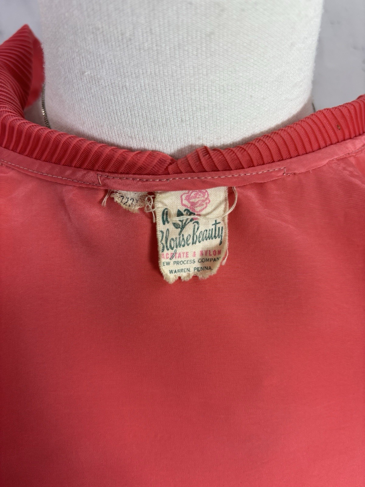 VTG 1940s Pink Button Up Blouse Pink Pleated Collar Retro Rockabilly 40s S Pinup