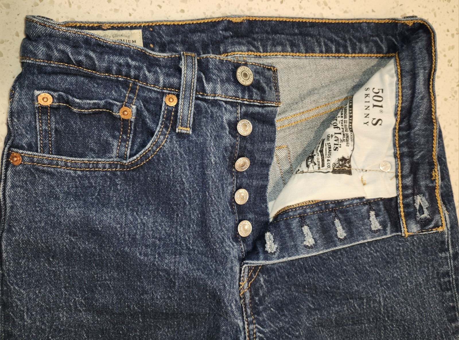 Vtg Style Big E Levi&rsquo;s 501 S Red Label Skinny Button Fly Embroidered SZ 26/28!
