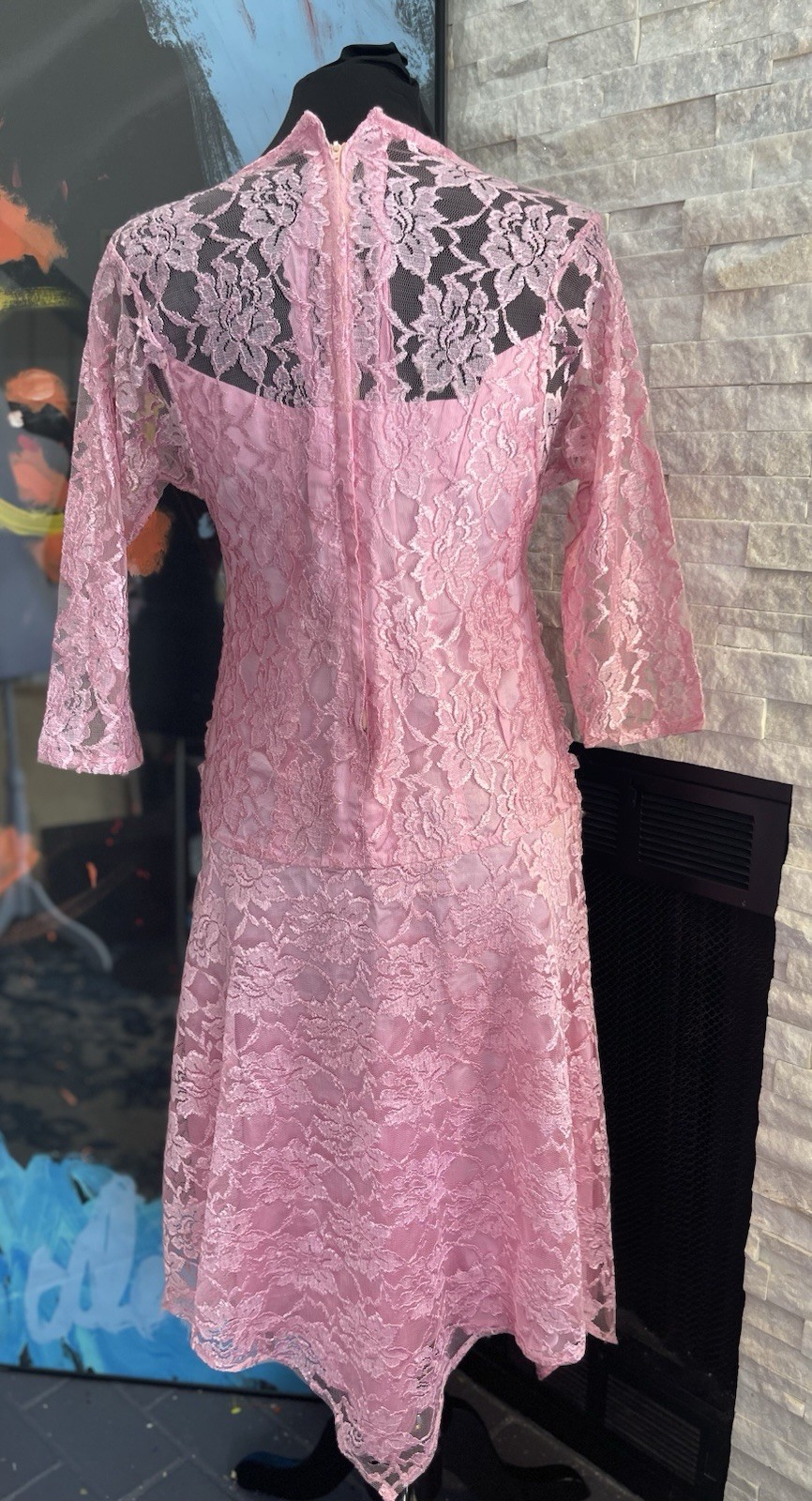 Vintage Pink Lace 1980s Special Occasion Prom Handmade