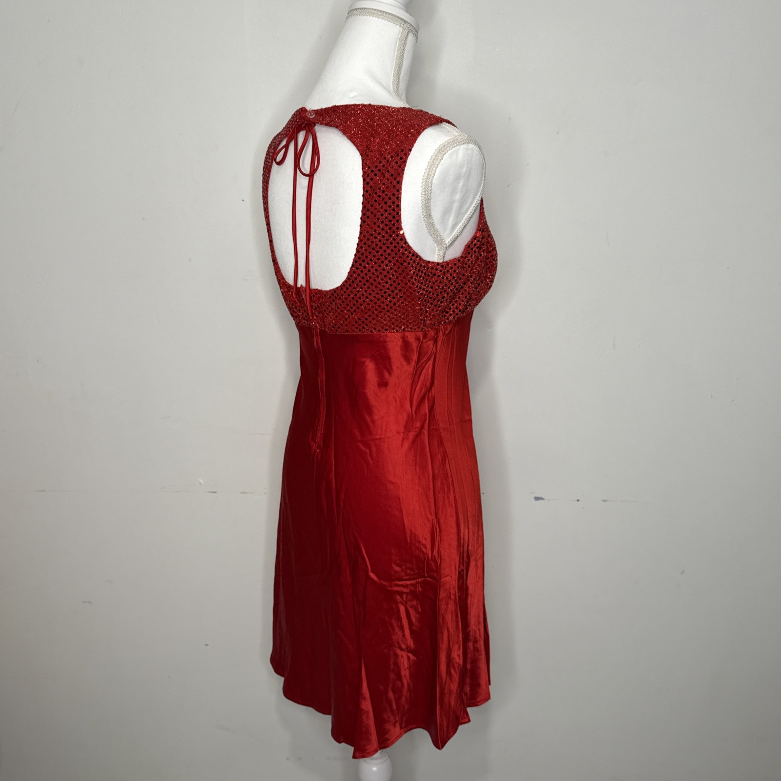 Vintage Steppin’ Out Red Sequin & Liquid Satin Bias Cut Cocktail Dress 11/12