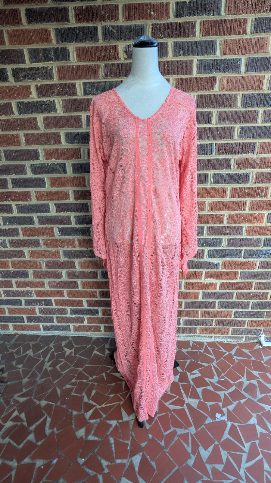 Vintage Lace Maxi Dress -Whimsigoth Boho Glam Rock Cocktail-Transparent-Sz L/XL