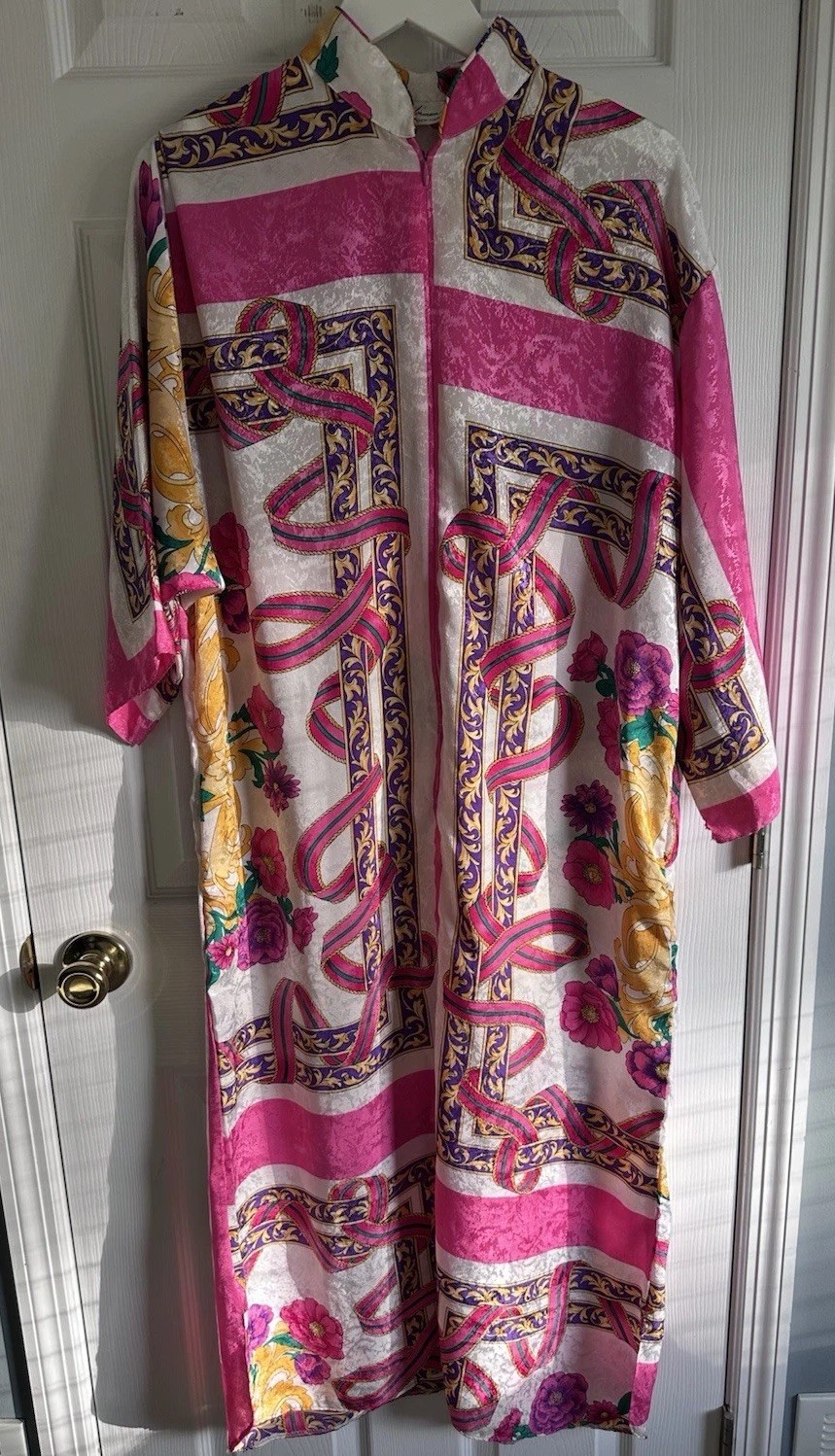 VTG RUTH NORMAN NEW YORK DRESS WOMENS FRONT ZIP CAFTAN FLORAL USA MADE