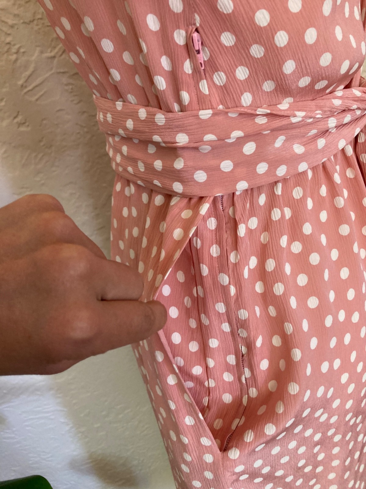 🇫🇷Vtg Yves Saint Laurent Polka Dot Pink Dress Puff Blouson Sleeve France Sz.36