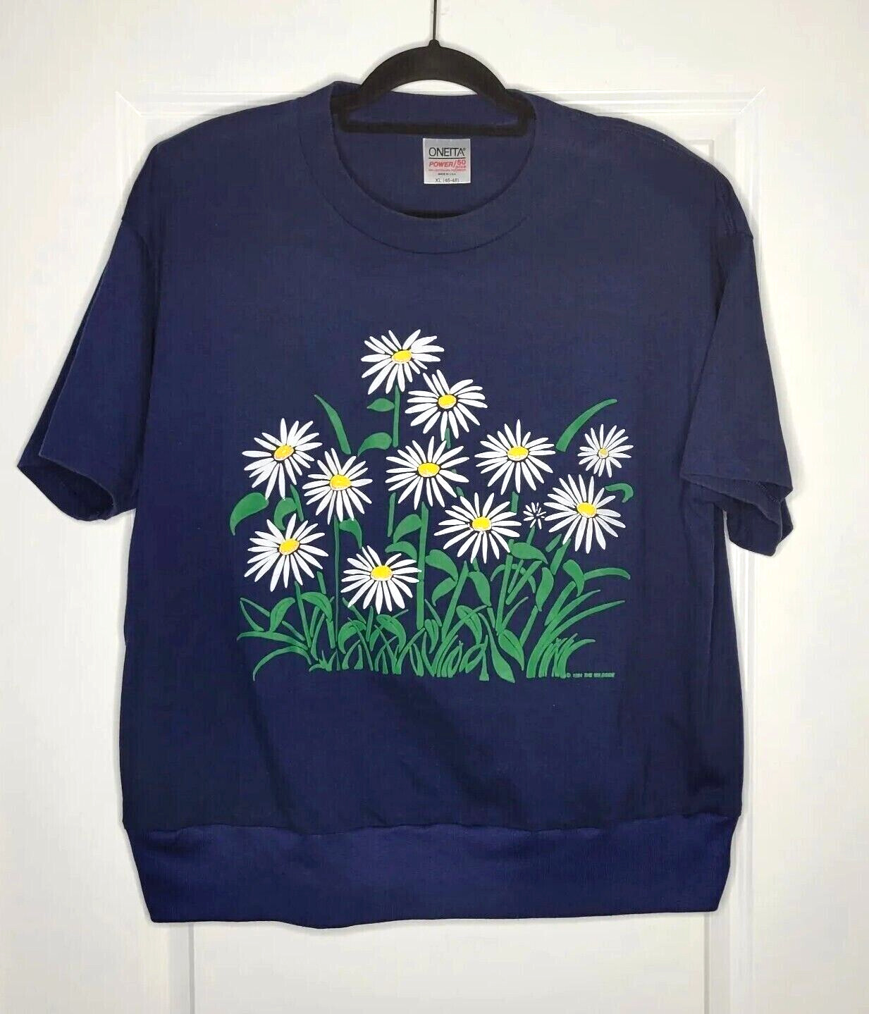 Vintage Daisy Flower T-Shirt Blue Women&rsquo;s XL Single Stitch Boxy Botany USA 90s
