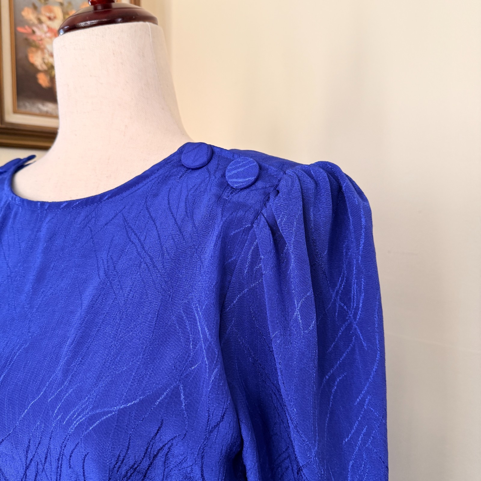 Vintage 80s Stuart Alan Blue Blouson Dress sz 10