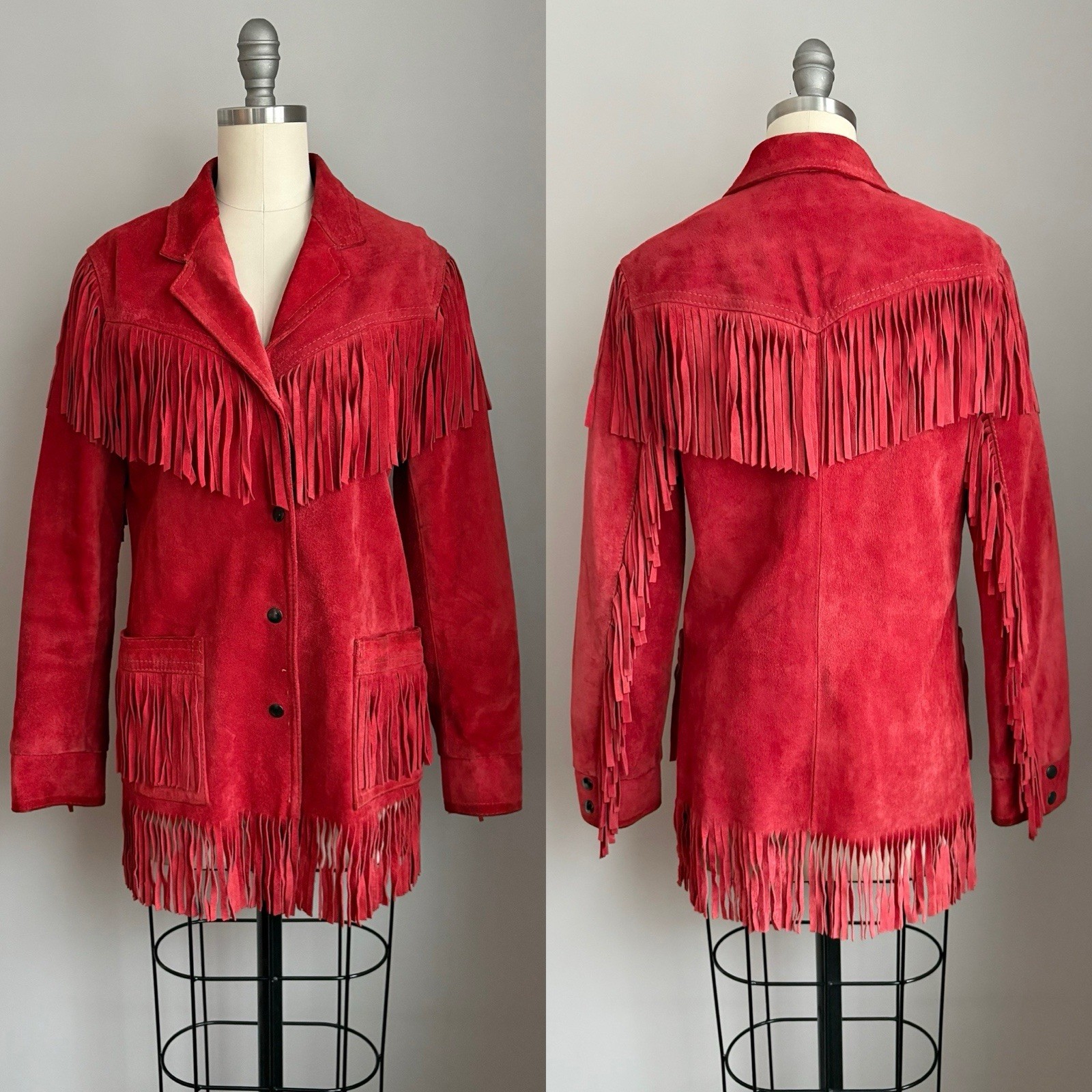 Vintage 1970’s Boho Hippie Rich Rust Suede Fringed Coat Jacket Size XS/Small