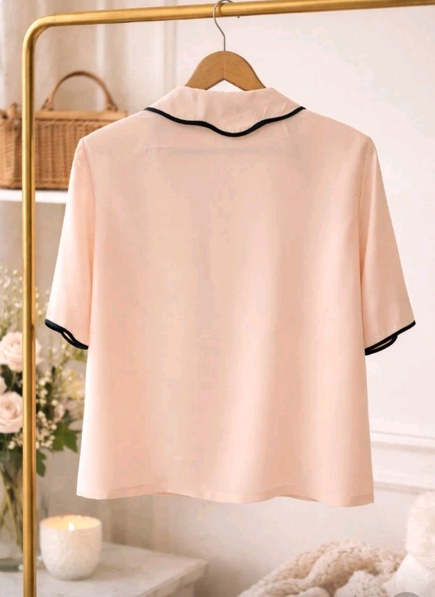 Vintage Blush Pink Button Front Gold CC Buttons Black Trim Sz L *READ*
