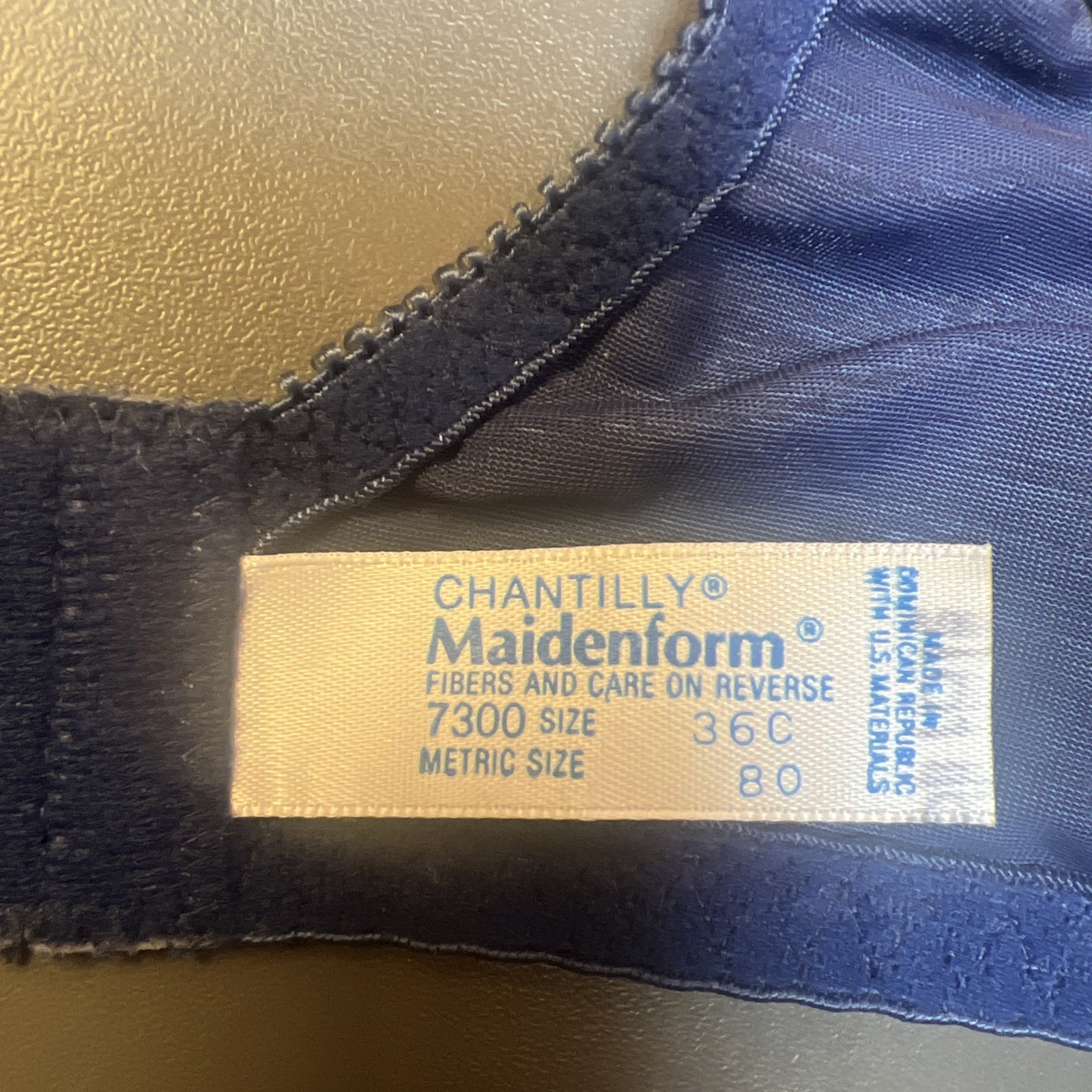 Vintage Chantilly Maidenform Bra 36C Wired Unlined No Pads Floral W/ Blue Lace