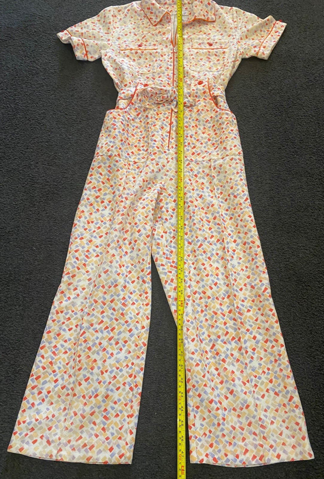 70&rsquo;s Retro Vintage Double Knit Polyester Jumpsuit W/Belt & Pockets Sz XS/S