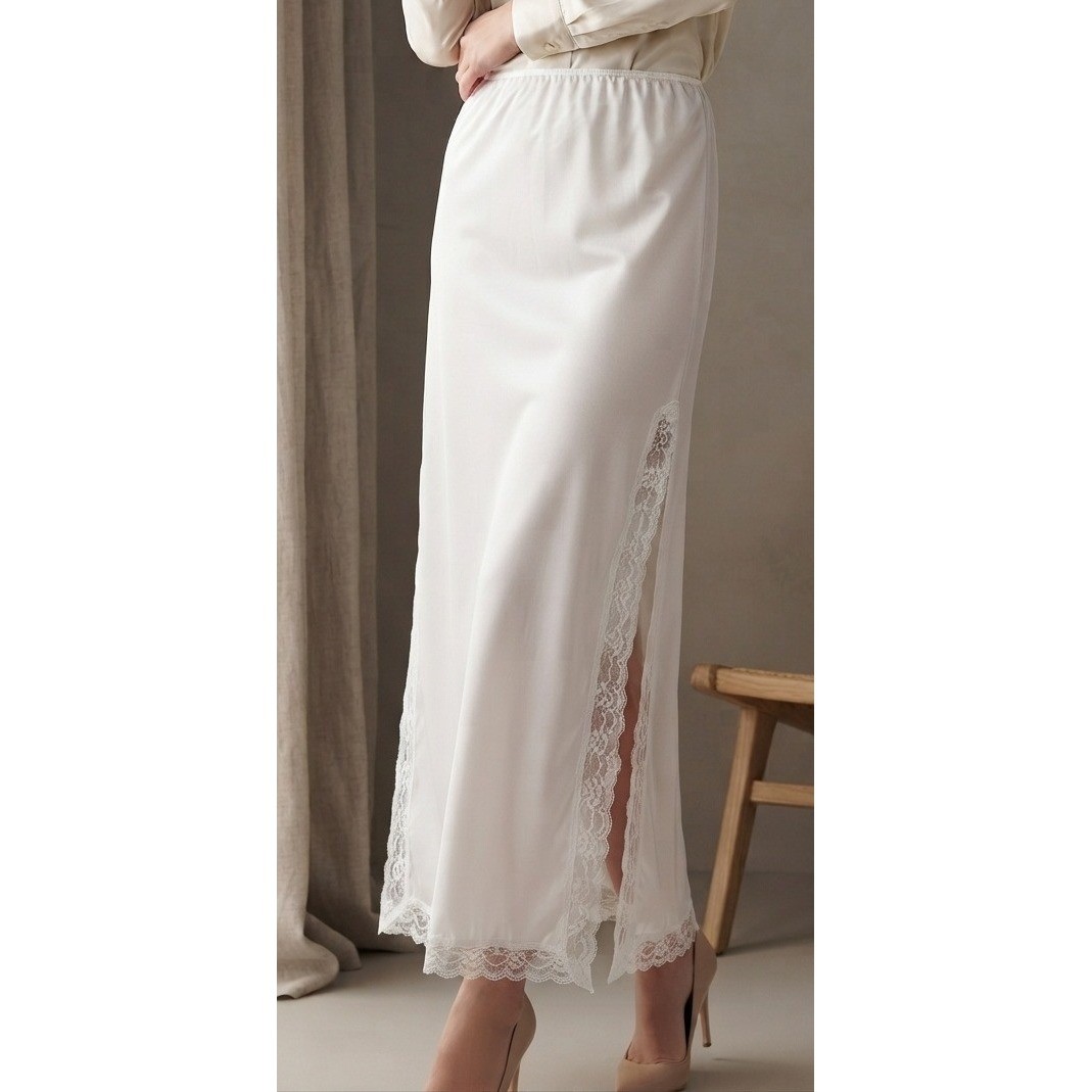 Vtg Mei-Lin Maxi Half Slip Antron III Nylon Lace Trim Sz M White Minimalist NWT