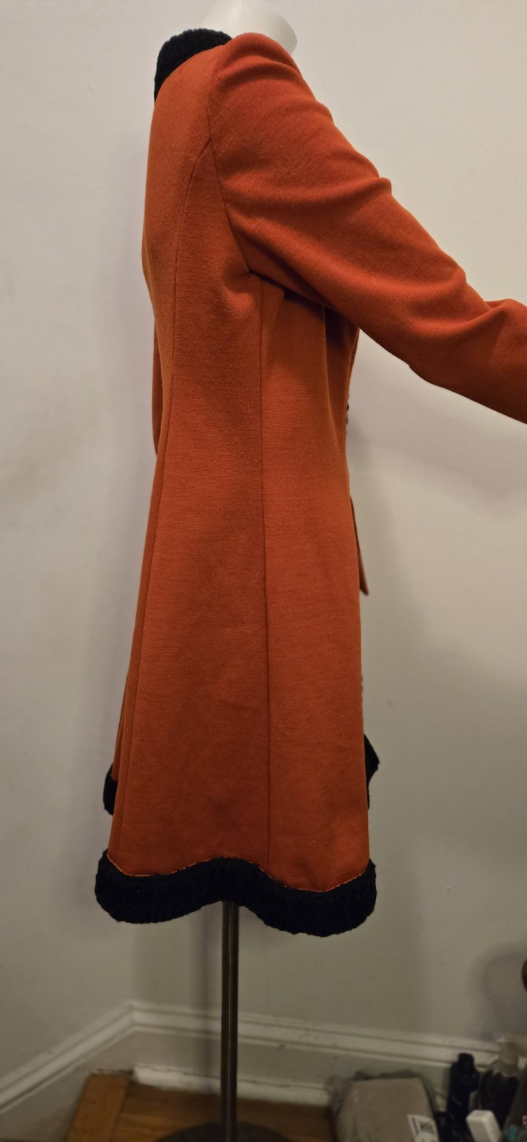 Vtg Alfred Werber 1960S MOD Red Wrap Coat Foxy Red & Black Shearling Accen S/M