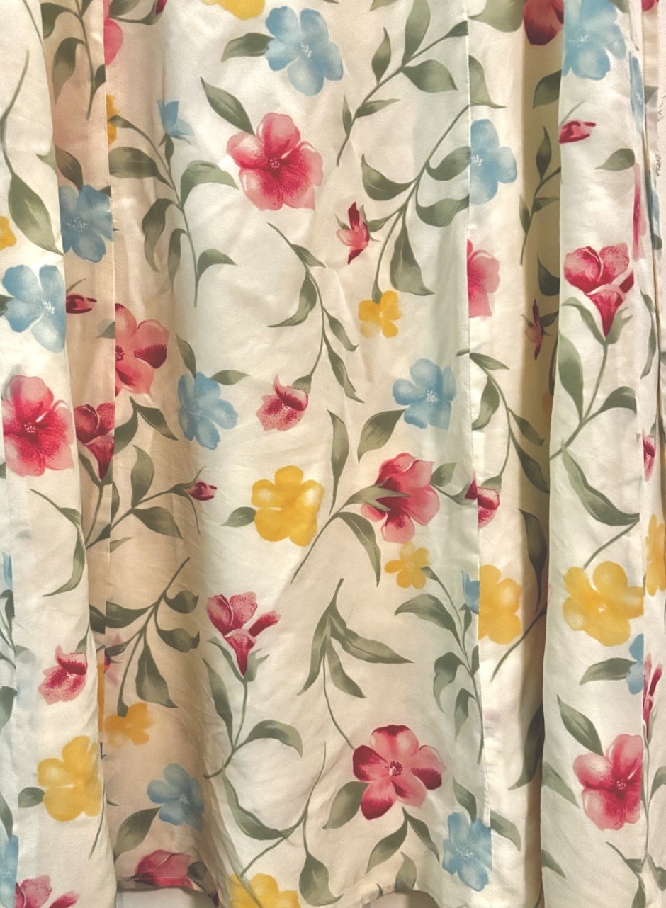 Vintage 80s 90s Patrick Petite 100% Silk Butter Yellow Pink Floral Maxi Dress 6P