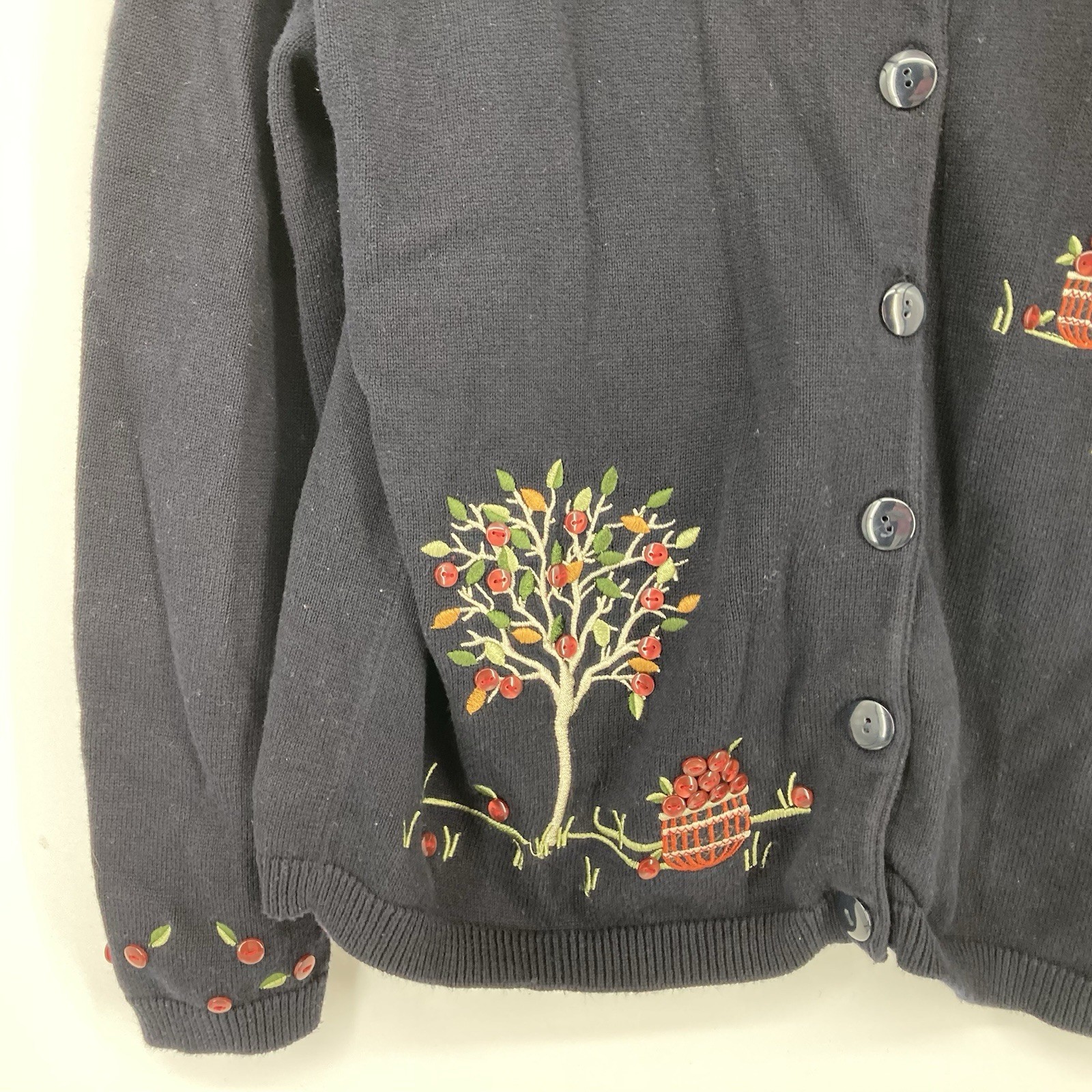 Vtg Christopher & Banks L Embroider Apple Tree Cardigan Fall/Cottagecore/Teacher
