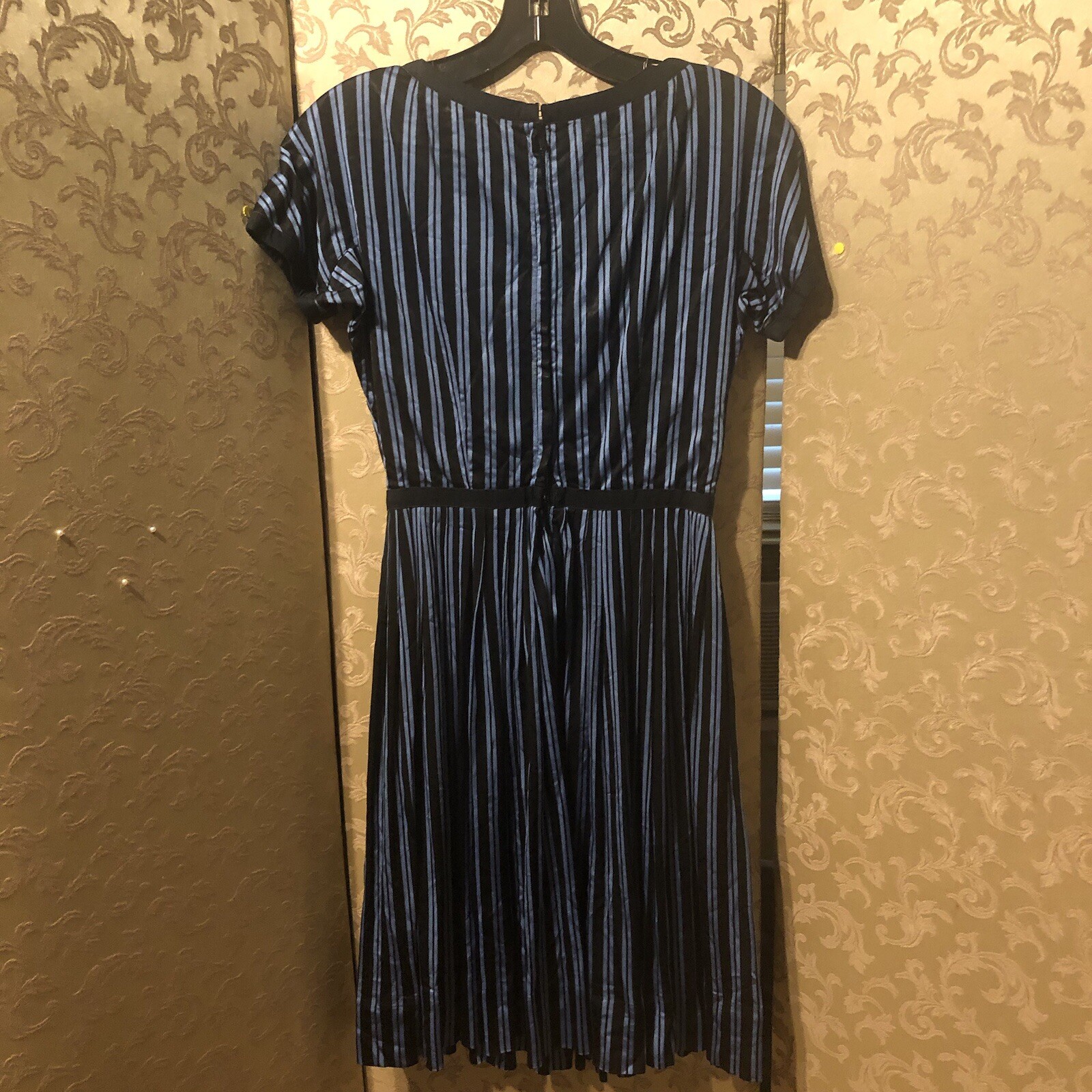 Vintage Blue Black Pleated A-Line 50s Dress Size XS 0 2