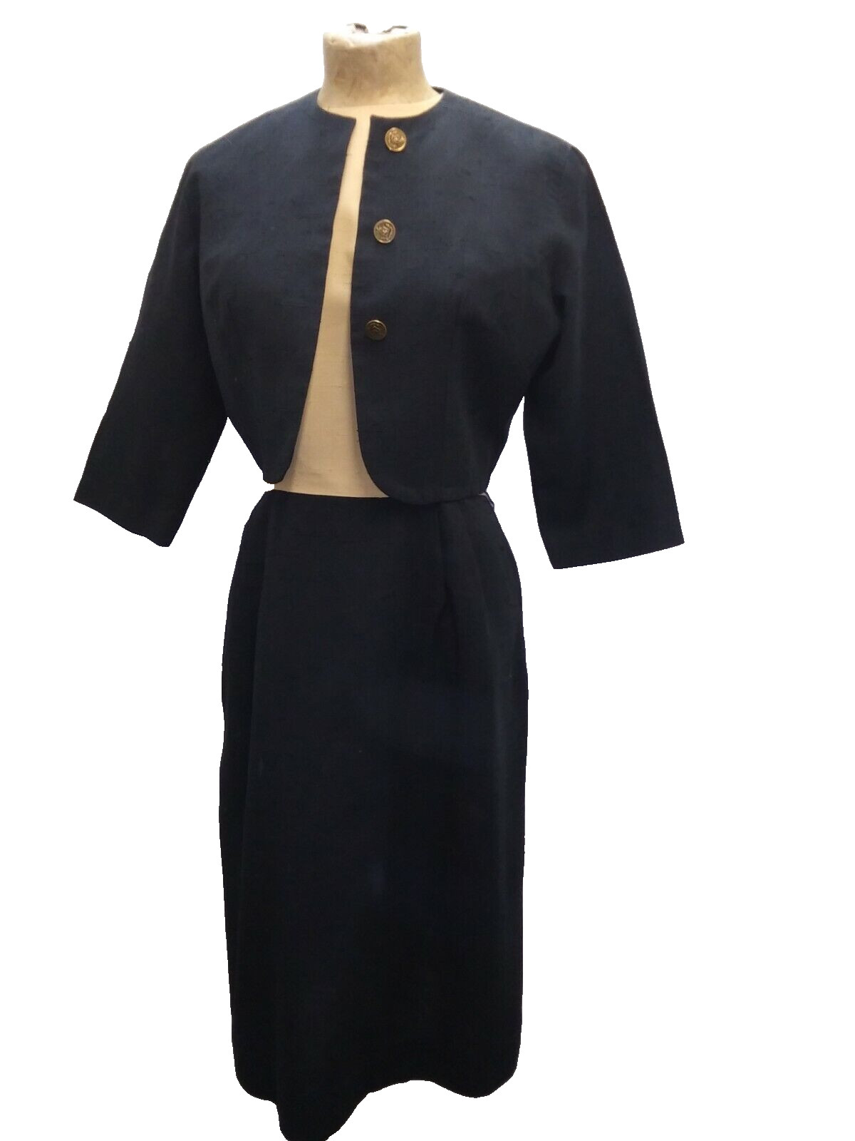 Vintage 1950&rsquo;s Black T& Tan Textured Cotton Dress & Bolero by Jo White Medium