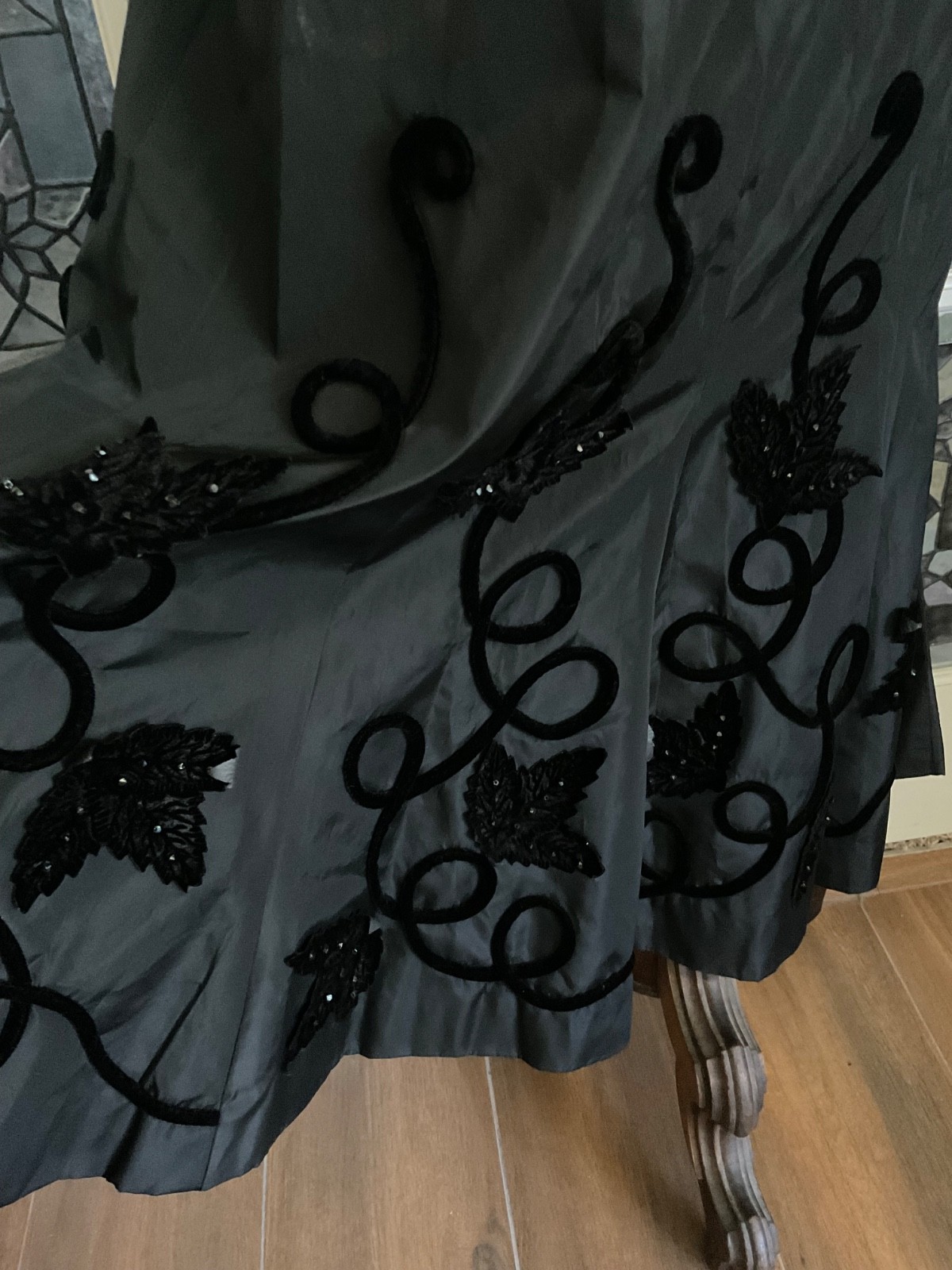 Vtg. Black Satin Taffeta Dress Whimsigoth Dark Fairycore Gothic Henry A Conder