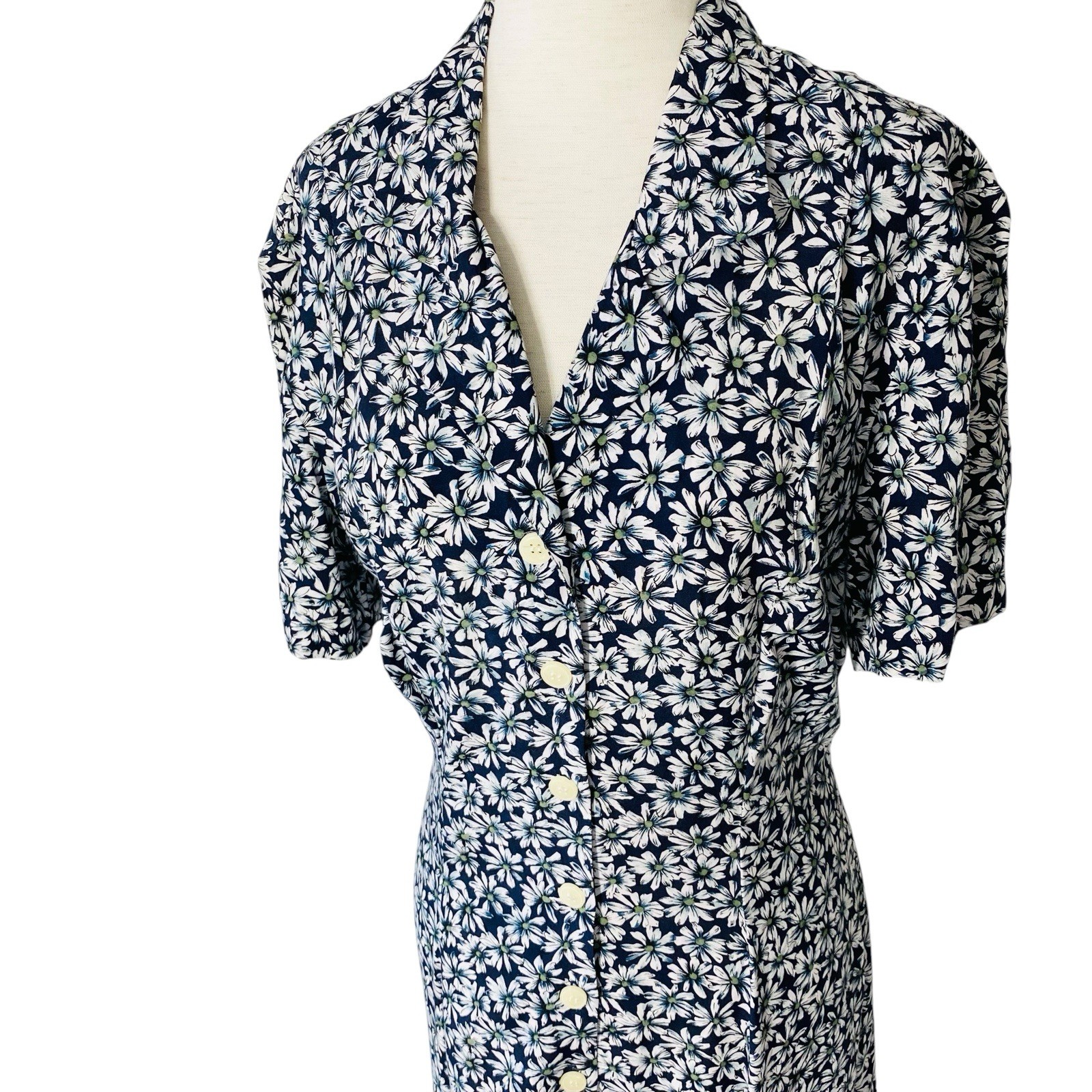VINTAGE JONATHAN MARTIN Floral Button Front Midi Dress 90s Cottagecore Teacher