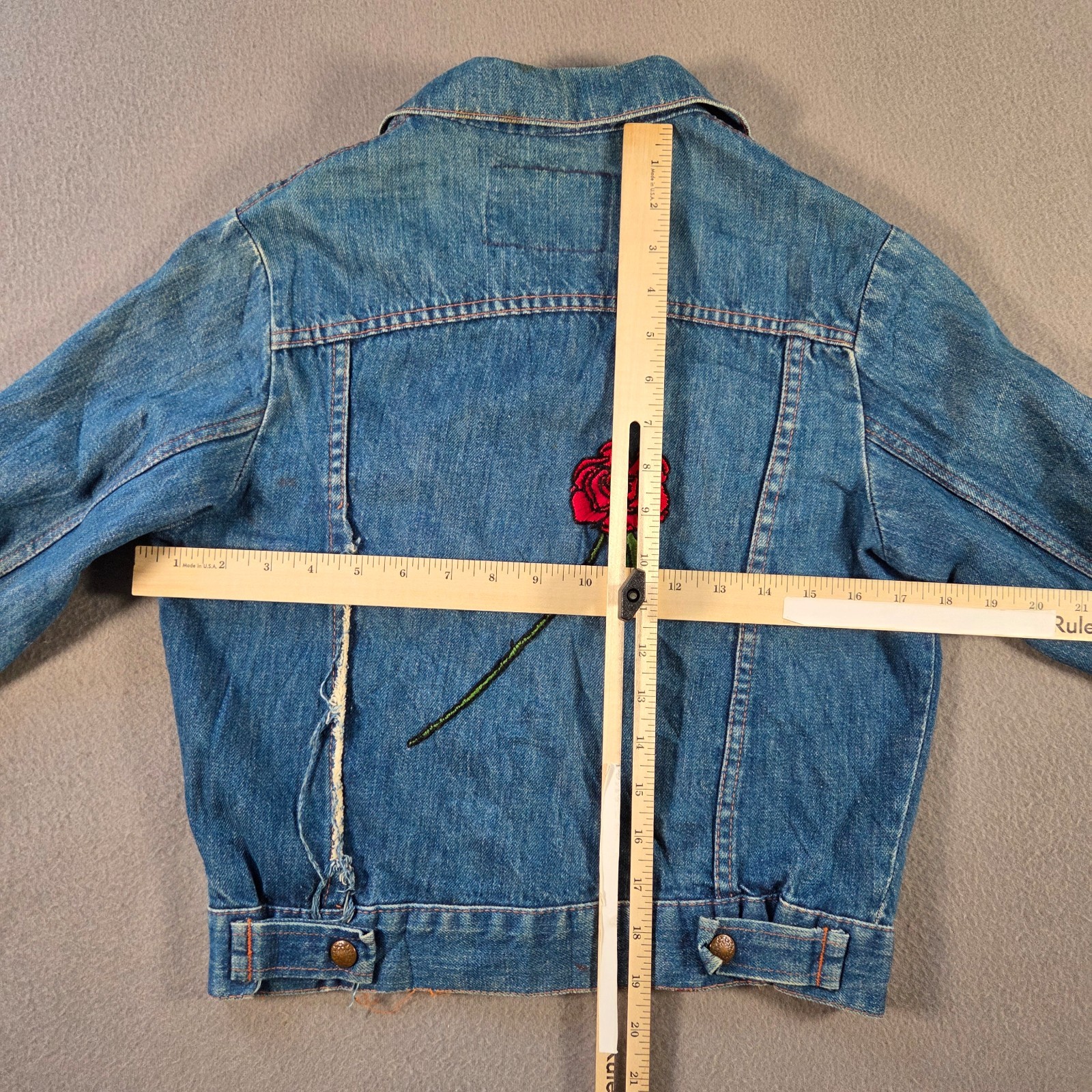 Vintage Sears Jacket Womens Small Denim Snap Put On Shop 80s Workwear Distressed