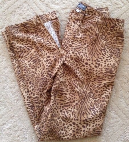 GIANNI VERSACE COUTURE Leopard Raw Silk Zippers Leg Pants EU 40 Italy Very RARE!