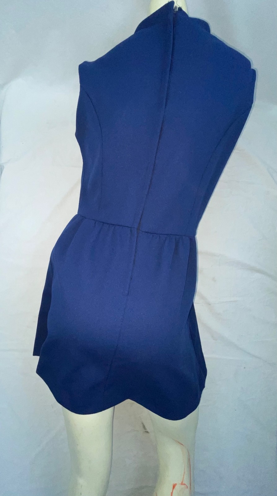 VTG 60S 70S WOMENS BLUE POLYESTER ACCENTED CINCHED BUCKLE DISCO GOGO RETRO DRESS