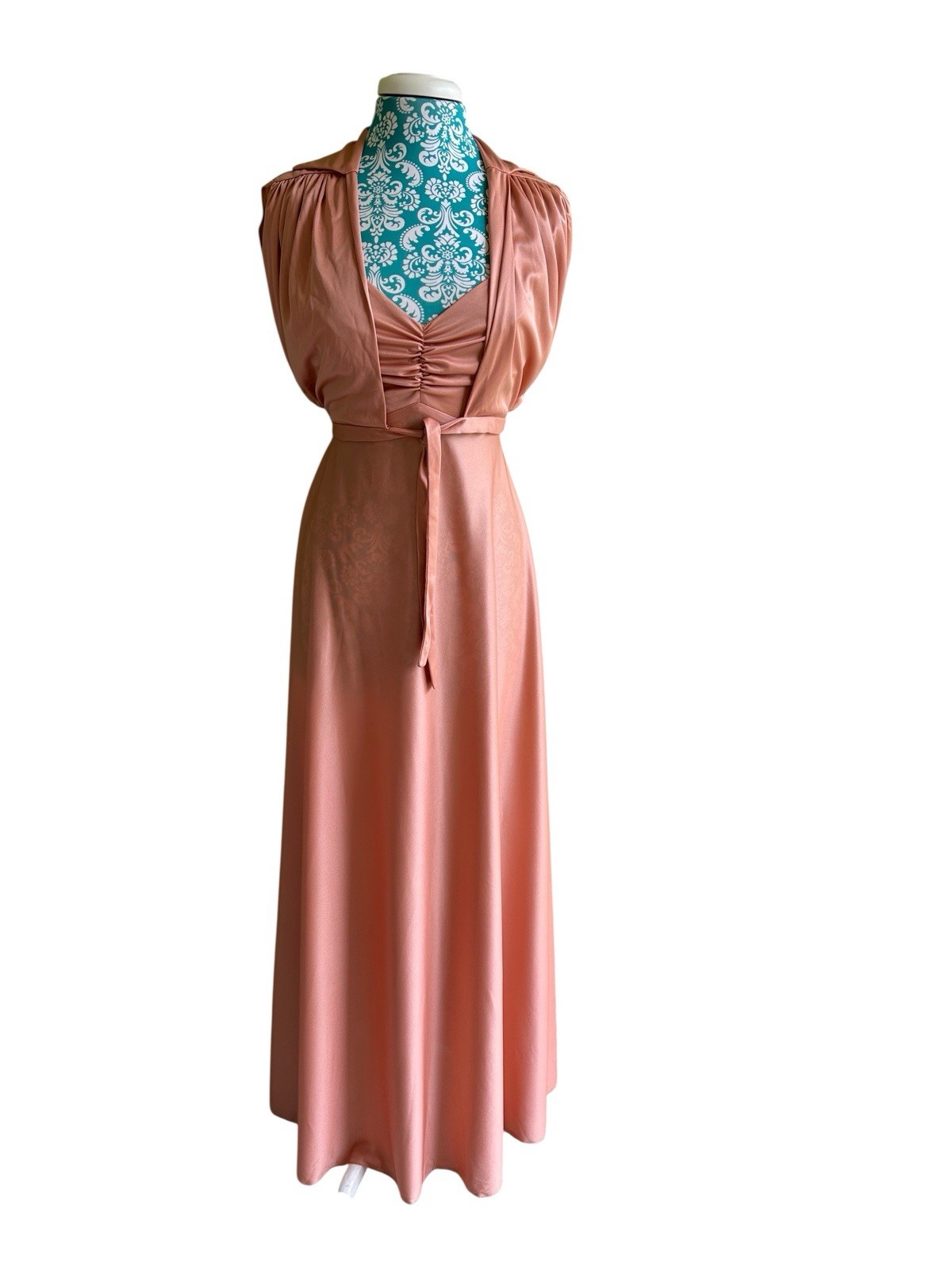 Vintage 1970’s Maxi Dress & Matching Shrug Blush Nude Sundress Fall Suit Set