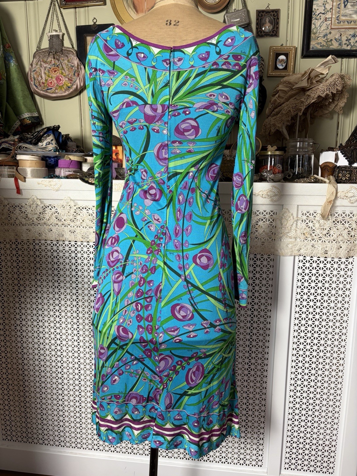 Vintage 1960s Emilio Pucci Silk Knit Printed Dress, Floral Abstract