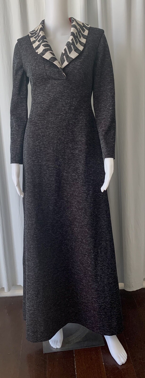 Vintage 60s Alfred Werber polyester Double knit maxi dress with Shawl Collar S/M