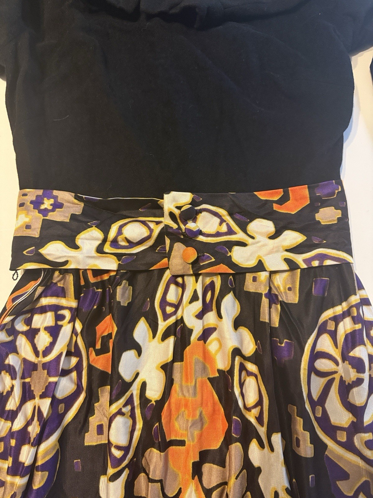 Vtg Diana Dean By Julius Lonschein Hostess Dress. Orange/Black Siz Me Small