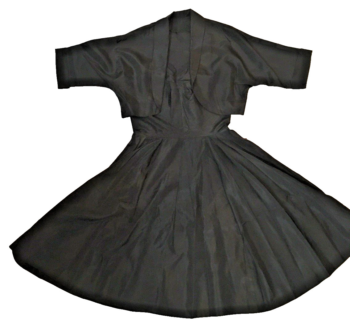 VTG 50s Black Taffeta « Marilyn Monroe » Rockabilly Party Dress/Bolero Small