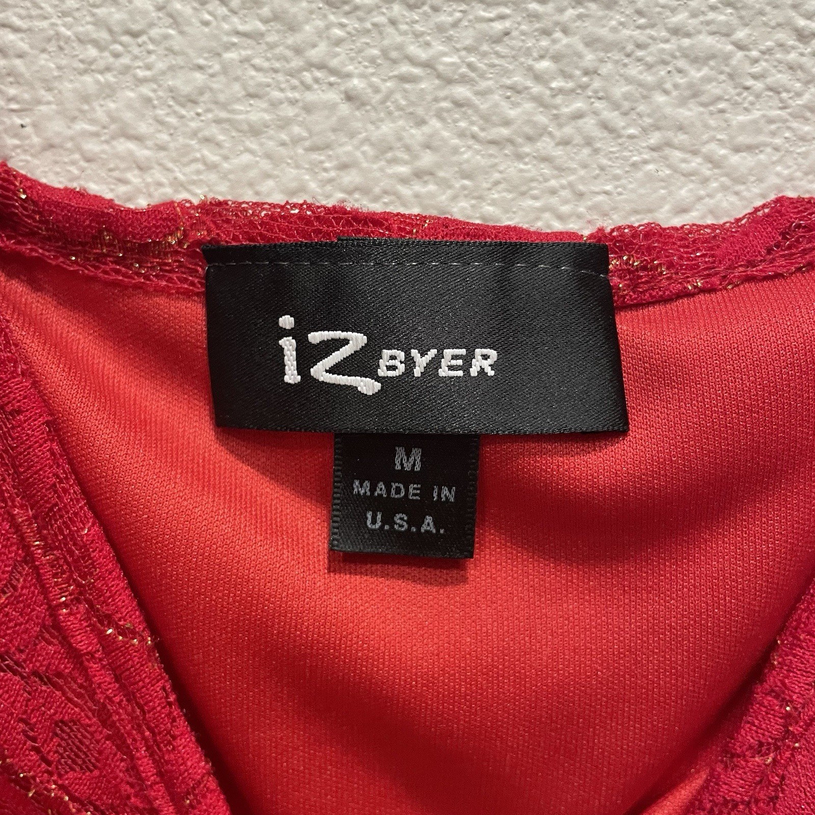 Y2K IZ Buyer L Red Metallic Peplum Top Cutout Floral Rose Lace 2000s Party READ