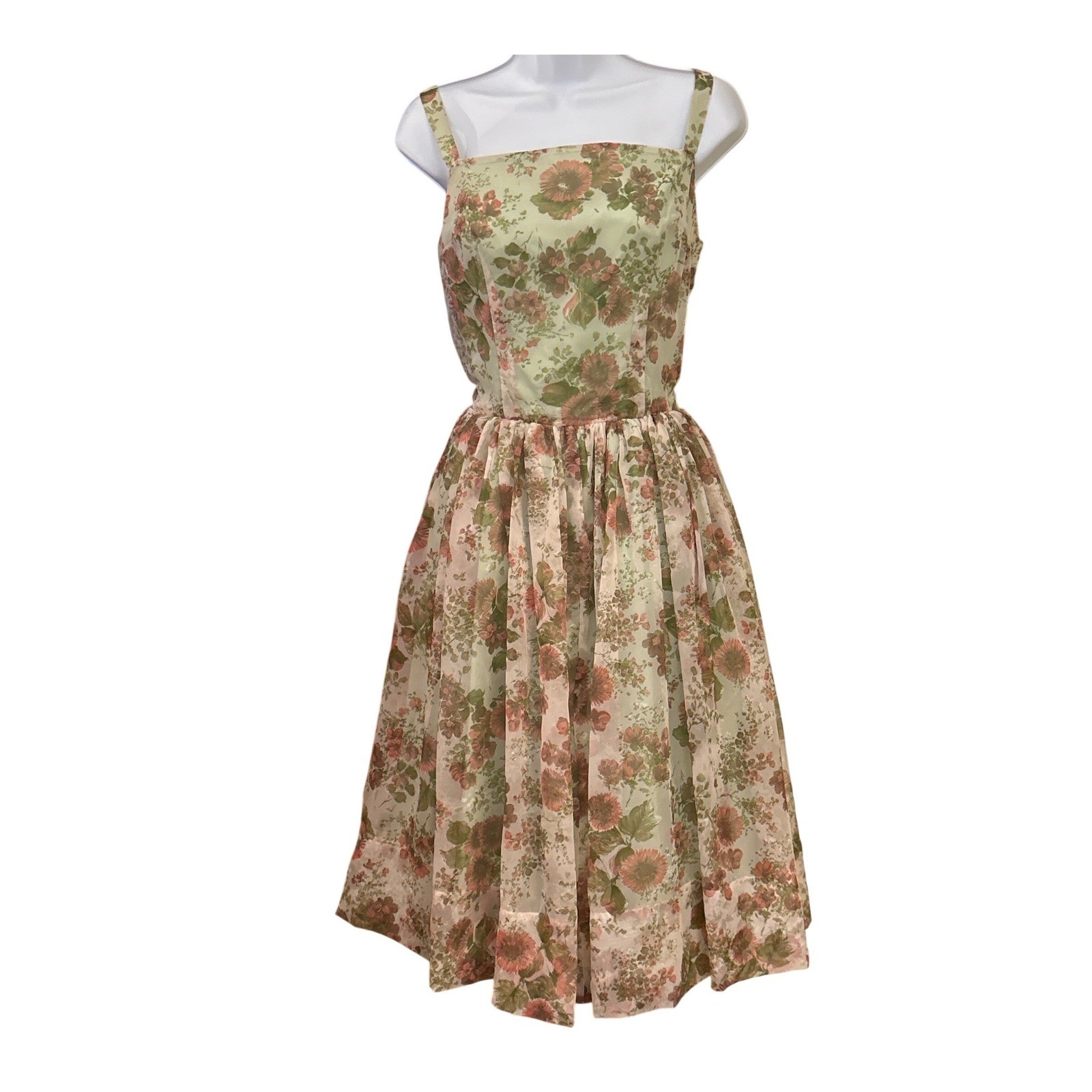 Vintage 1950s Floral Botanical Dress Garden Cottagecore Fit Flare Fairy Ethereal