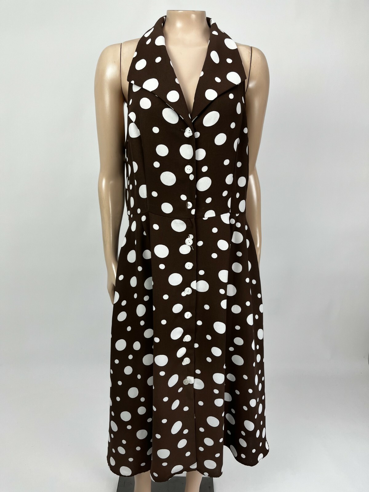 Vintage 80&rsquo;s S.L. Fashions Women&rsquo;s Dress Button Long Polka Dot Polyester S29