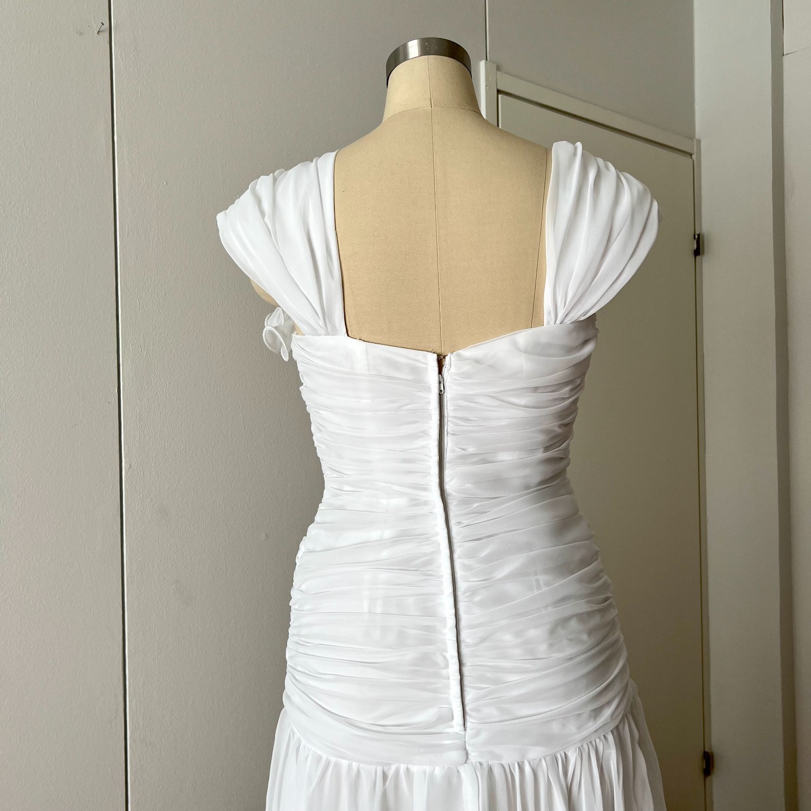 1980s JOHN CHARLES Minimalist Wedding Dress Drop Waist Bridal Fairytale Romantic