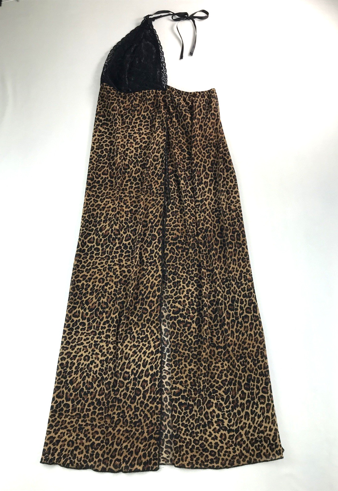 Petra Fashions Sheer Leopard Halter Maxi Nightgown Medium Vintage Elegant Sexy
