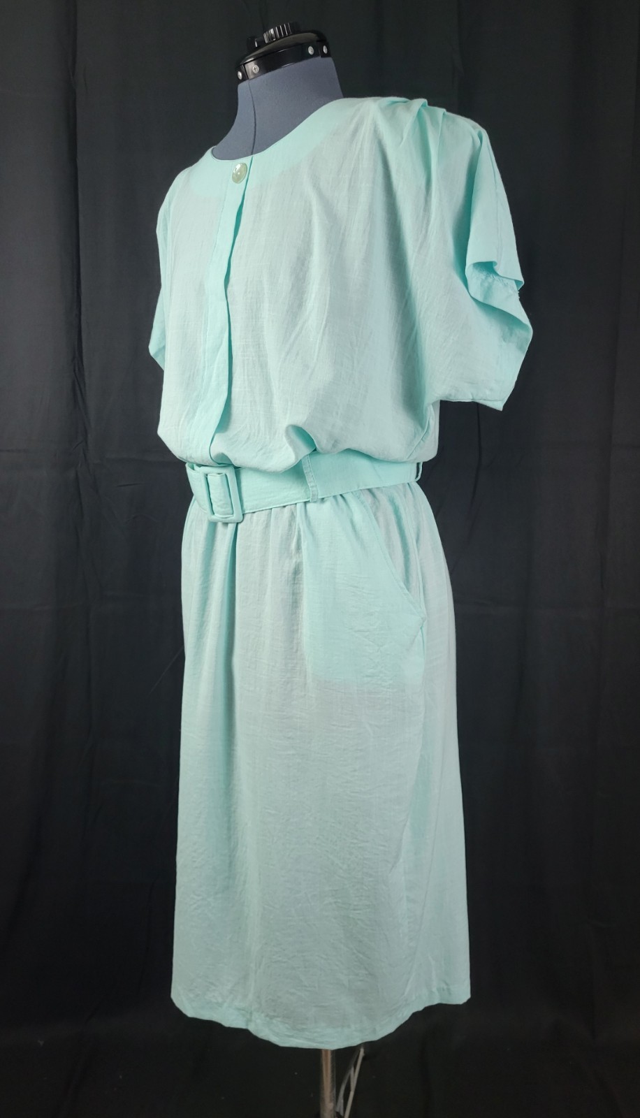 Vintage Stuart Alan Mint Green Blouson Dress w Slim Skirt & Belt Size 18