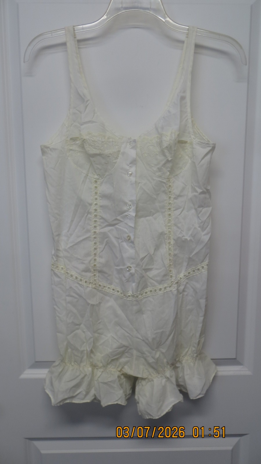Vtg Formfit Rogers Victorian Edwardian Off-White Romper / Teddy – Sz 14-16