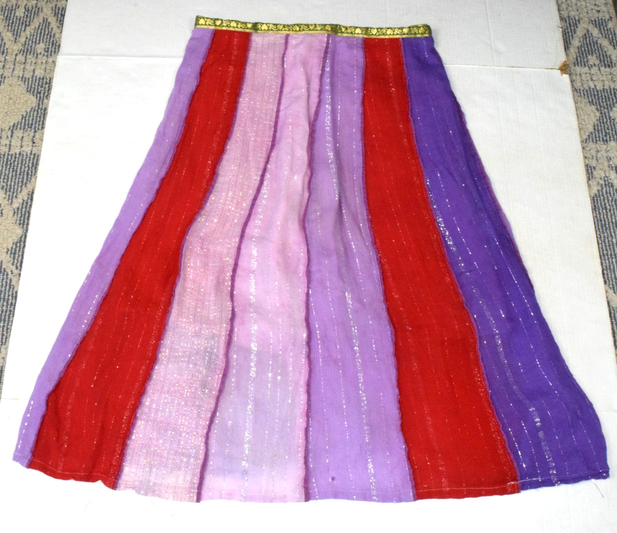 Vintage Skirt Handmade Nepal Size S/M 90s Layered Lavender Red Drawstring Waist