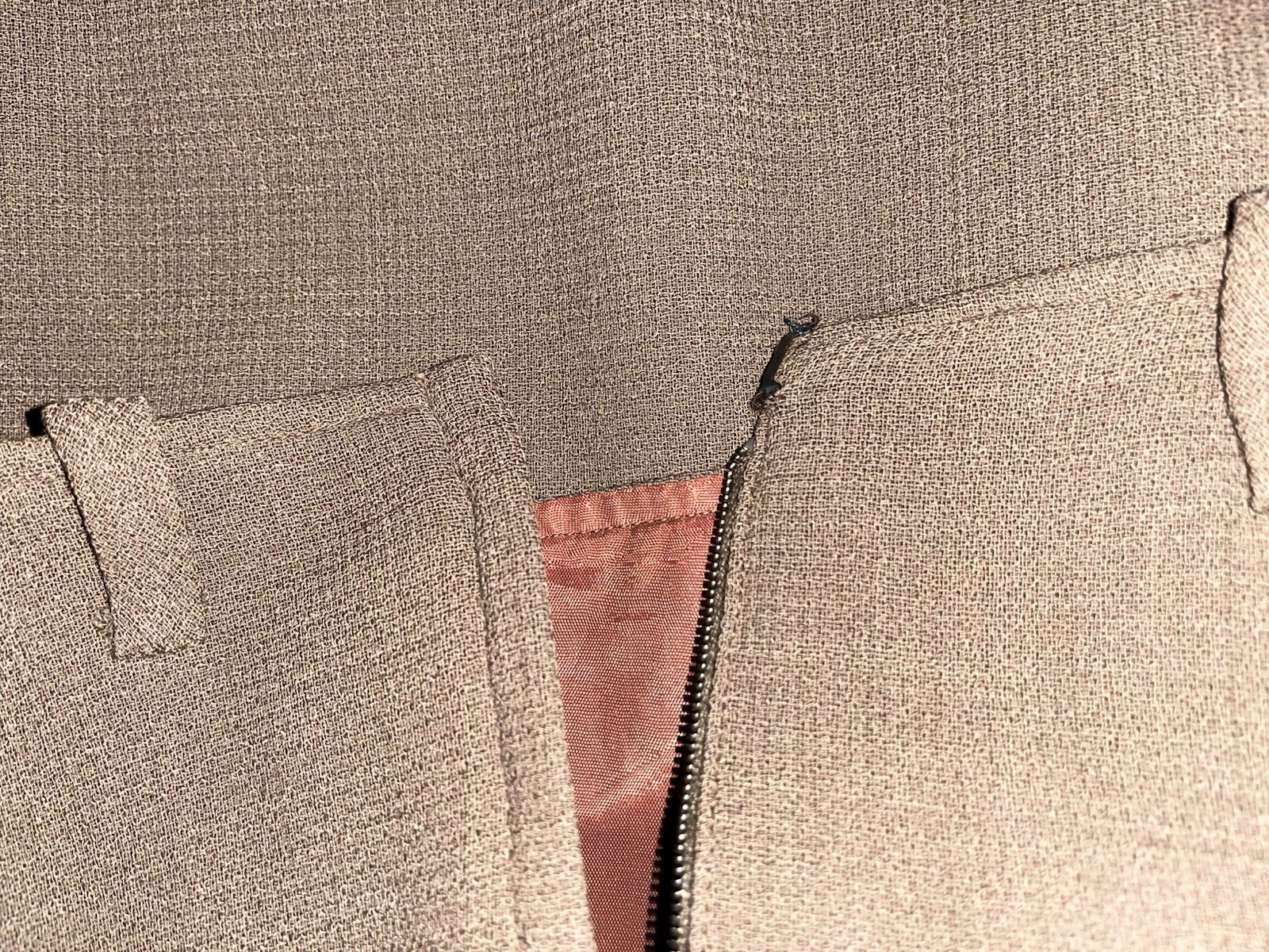 1950s handmd skirt 1950s, Lined, Light Brown, Flared W/ Belt Loops. Blouse 1984