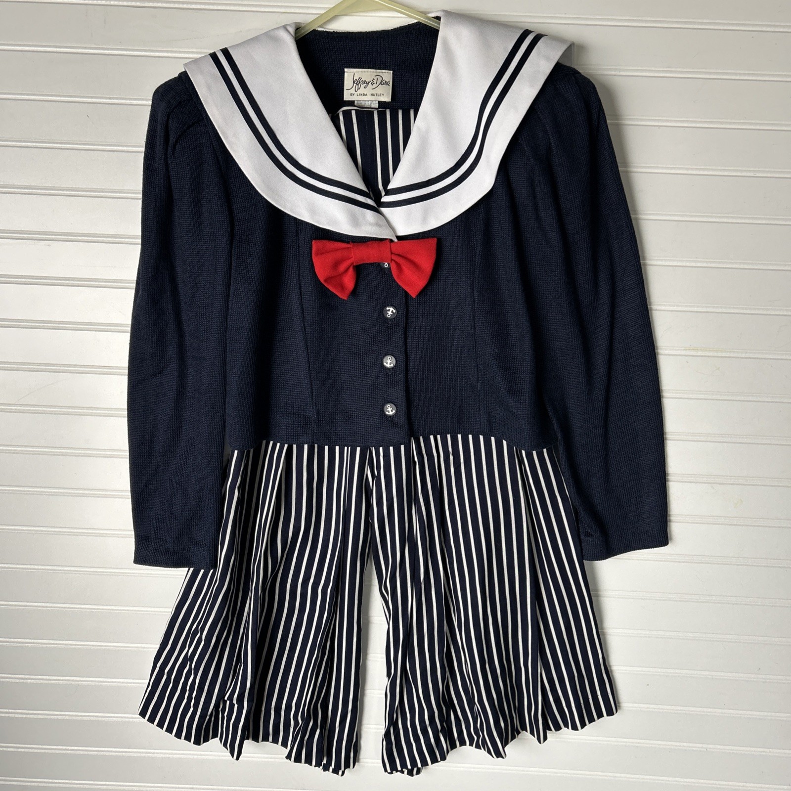 Vintage Jeffrey & Dara by Linda Hutley Sailor Pants Suit Navy Anchor Buttons