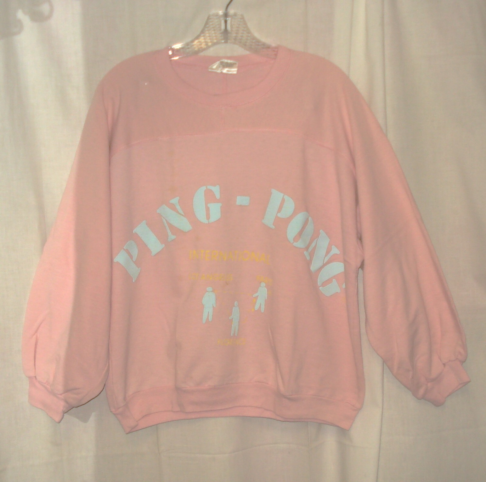 VTG 1980&rsquo;s « PING PONG INTERNATIONAL » Pink Sweatshirt Size S M L XL ONE SIZE