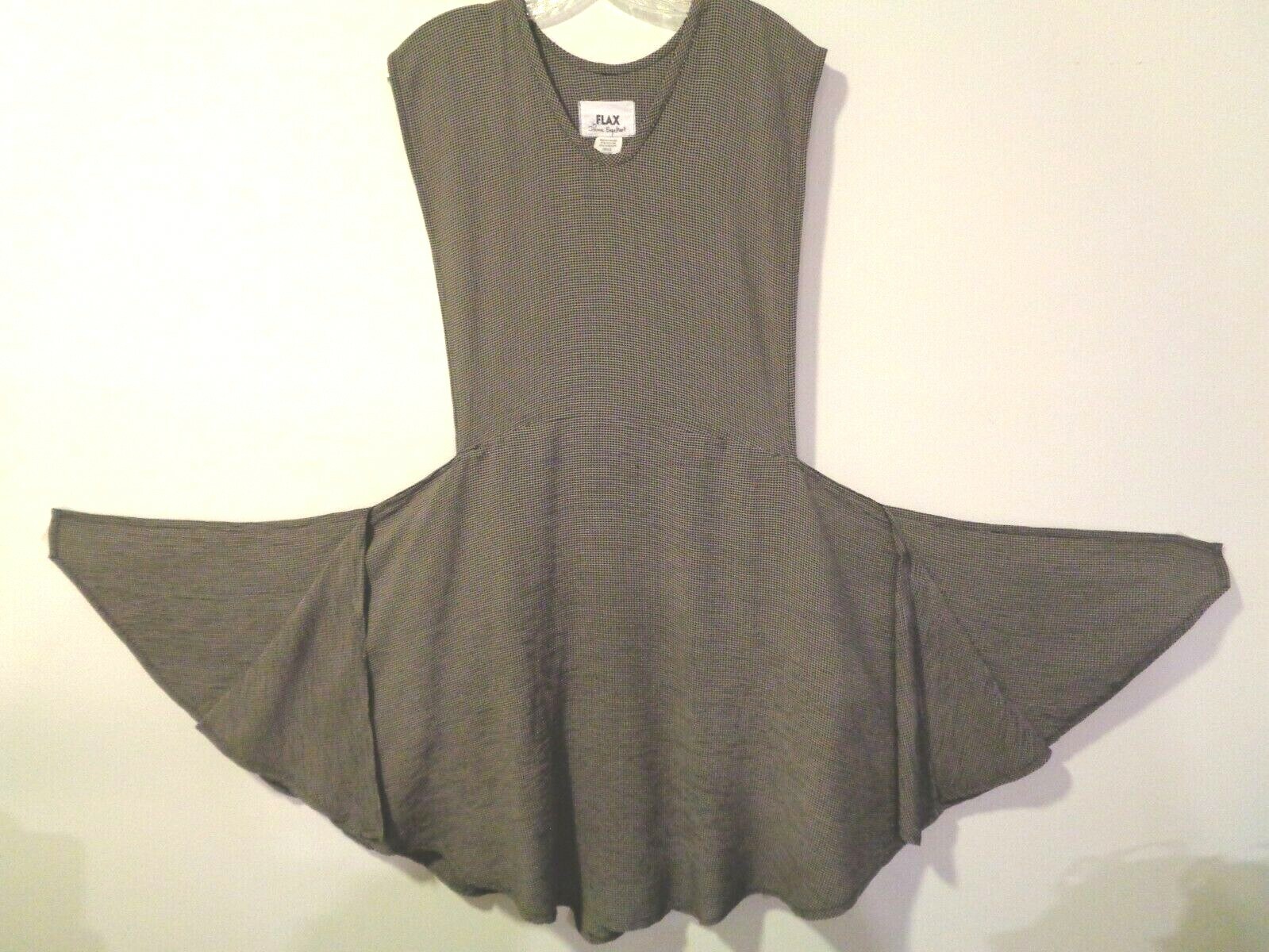 Vintage S FLAX Jeanne Engelhart « Pinafore Shortened » Dress Top Black Check Rayon