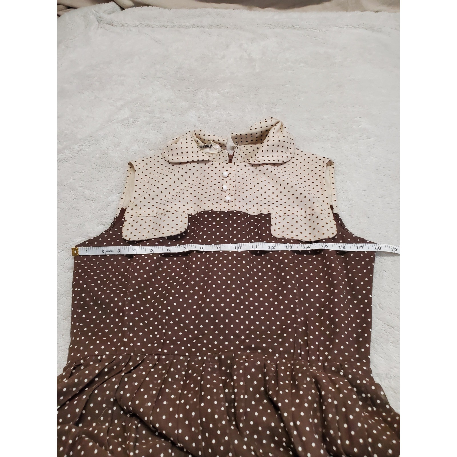 Vintage Adele Marcin Brown Cream Polka Dot Midi Dress XS Boho Chic Retro Cottage
