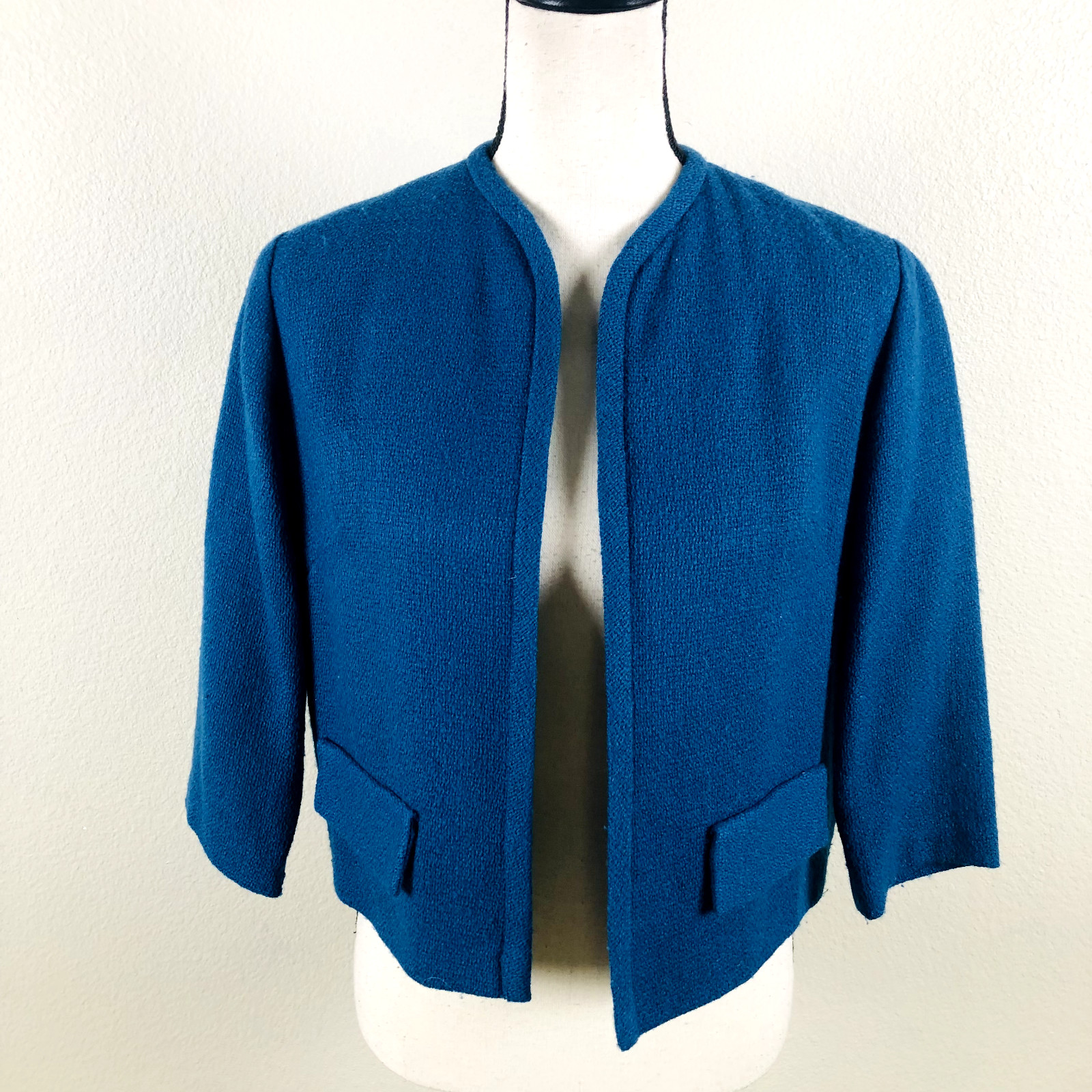 Vintage Candy Blazer Jacket Womens 12 Blue Open Cropped Career Workwear Casual