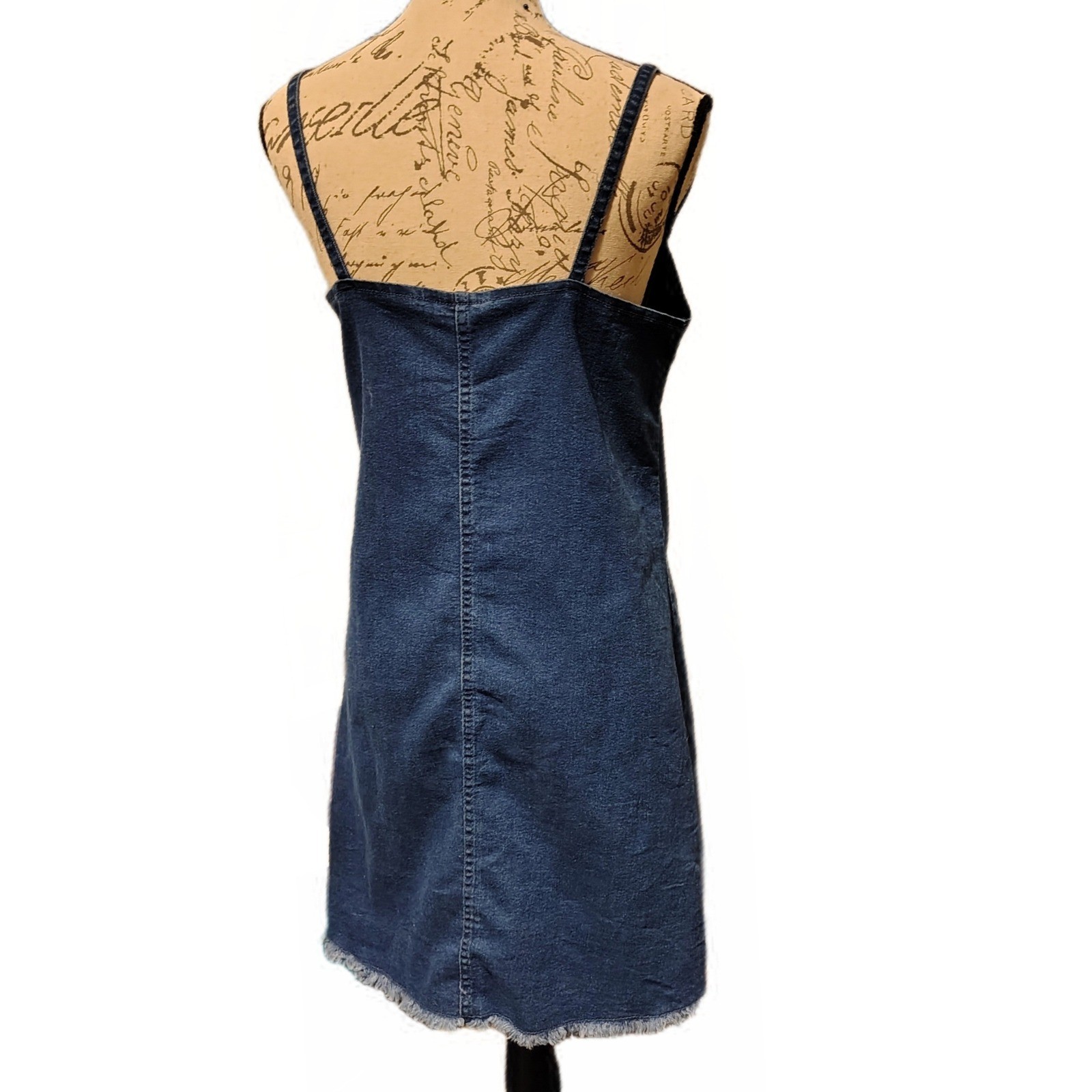 Denim Mini Dress XL Button Front Frayed Hem Dark Wash 90s Nostalgia Country Y2K