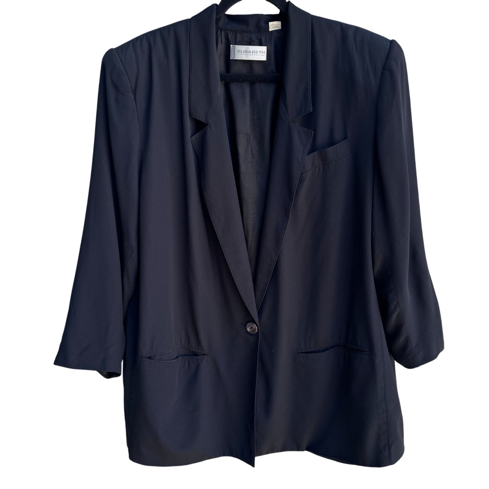 Elisabeth Liz Claiborne Vintage 90s Oversized Minimalist Career Blazer Black 18W