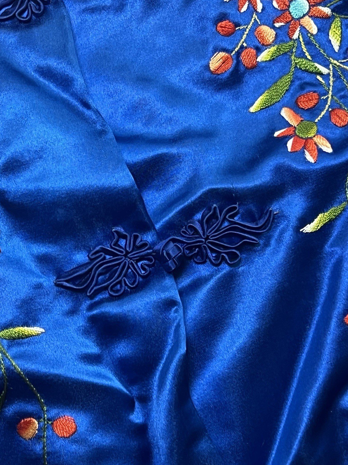 Vintage Plum Blossoms Blue Silk Jacket Chinese Heavily Embroidered Size 38