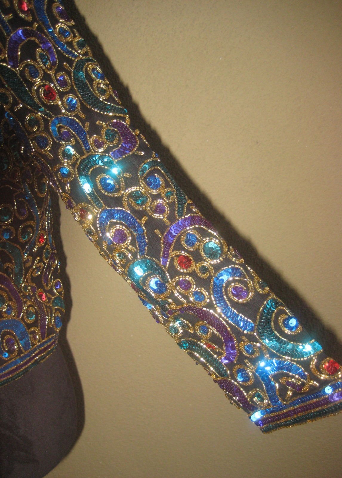 Vintage Scala black silk sequins beads multicolor cropped evening jacket S