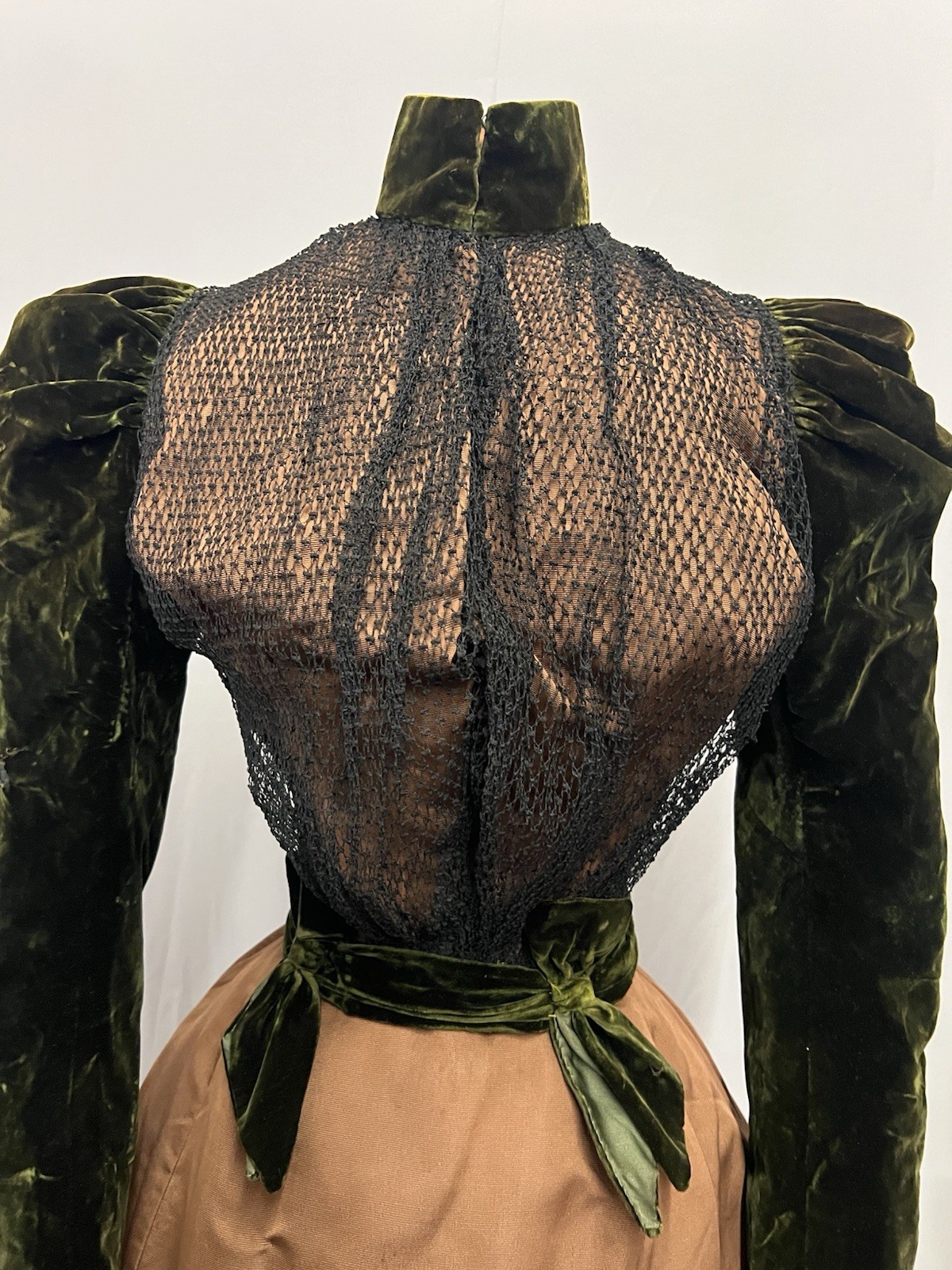 1880’s Deep Green Velvet & Chocalate Brown Silk Faille 2 Pc Dress